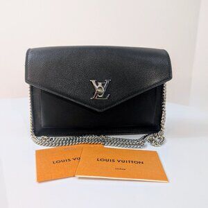 Louis Vuitton Black LockMe Grained Leather Twist Wallet on Chain (WOC)